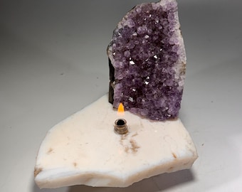 Amethyst Rock Candle, Cut-Base | Rustic Home Rock Decor