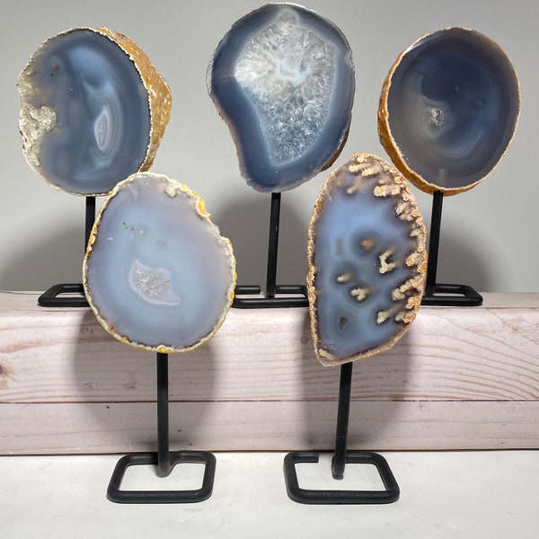 Natural Agate Geode on a metal stand | You Pick, agate decor, agate statue, agate stand, standing agate