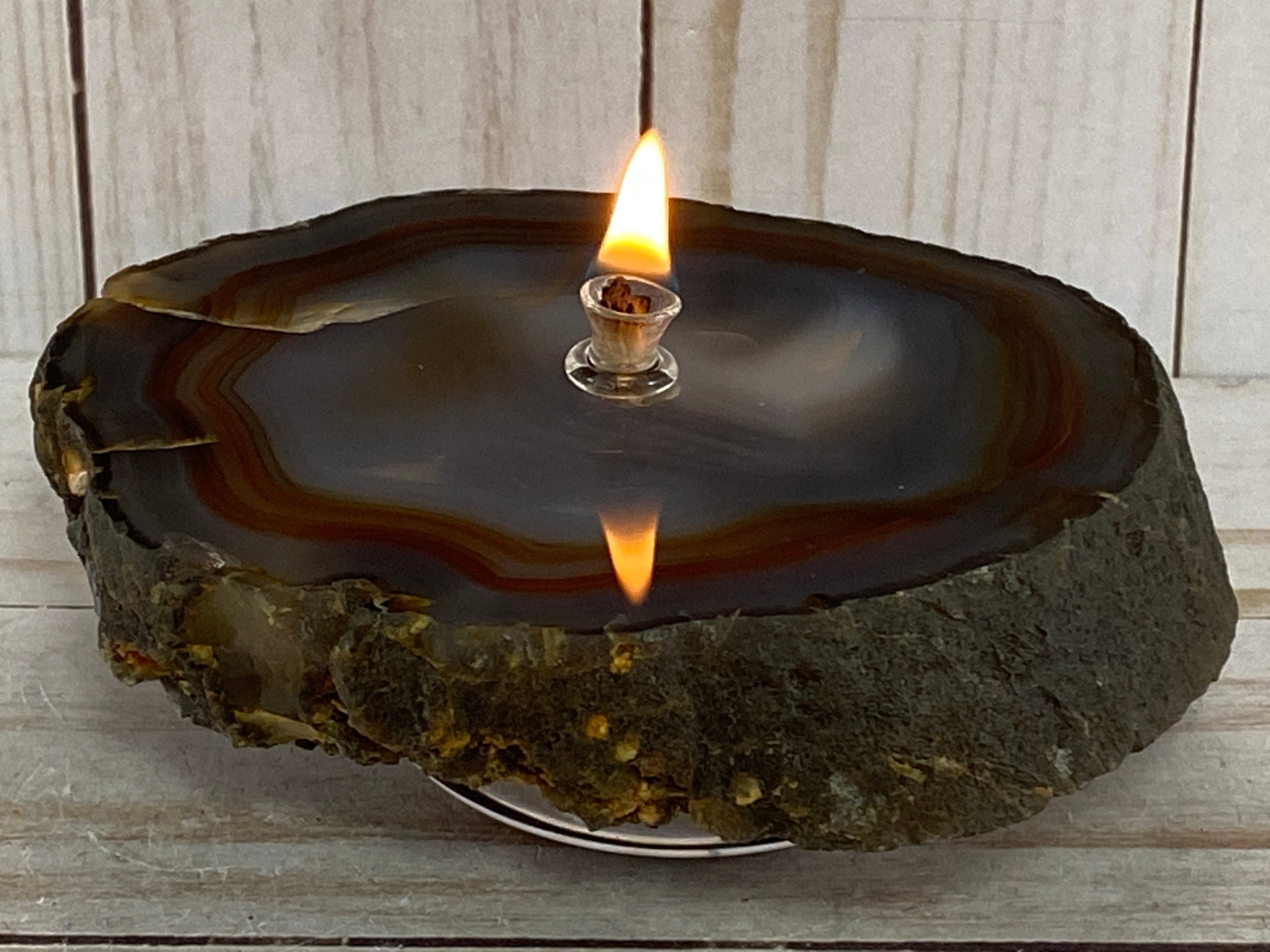 Agate oil candle thick agate slab rock oil candle agate Etsy