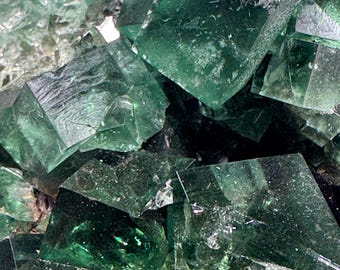 Green fluorite crystal cluster, sunlight reactive | Hidden Forest Pocket, Diana Maria Mine, Durham England