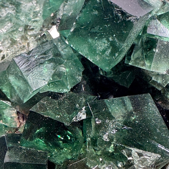 Green fluorite crystal cluster, sunlight reactive | Hidden Forest Pocket, Diana Maria Mine, Durham England