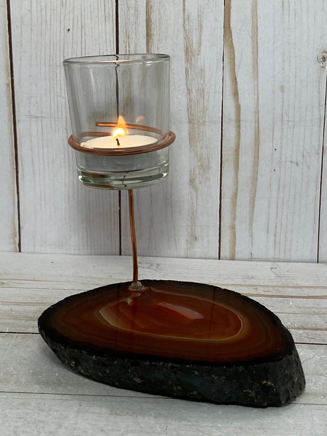 Rock candle holder Agate slab tea light votive rock tea Etsy