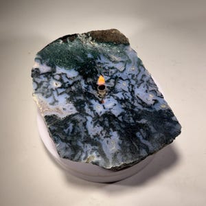 Moss Agate Rock Candle | rock oil lamp, agate oil candle, agate stone candle, agate geode, rock lover or candle lover gift idea, Indonesia