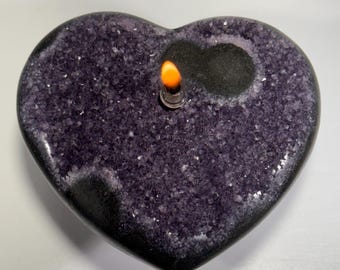 Amethyst Rock Candle, geode heart | Unique one-of-a-kind gift