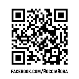 May include: A black and white QR code with the text "FACEBOOK.COM/ROCCIAROBA" at the bottom. The QR code is composed of black squares and rectangles arranged in a complex pattern.