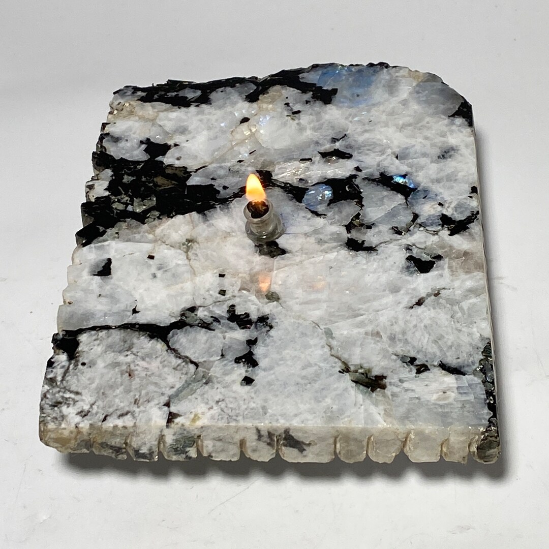 Rainbow Moonstone Rock Candle Rock Oil Lamp, Stone Oil Candle, Unique