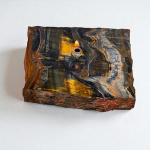 Blue Tiger&#39;s Eye Rock Oil Candle | Rock Oil Lamp, Crystal Candle, Rock or candle lover gift, refillable, everlasting wick