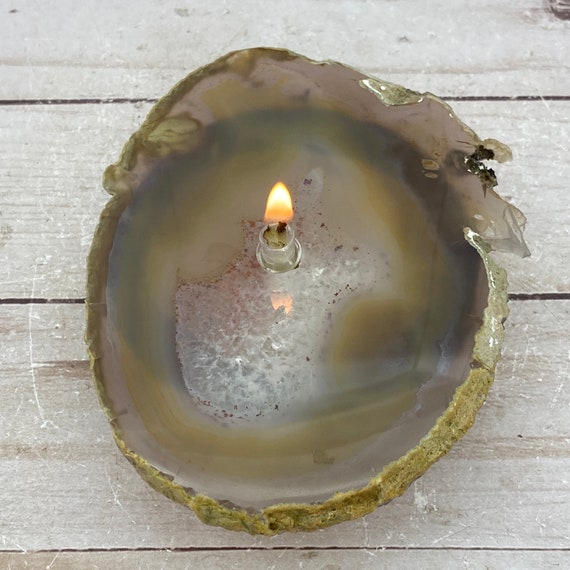 Rock Candle Agate Geode Slice Rock Oil Lamp Agate Oil Etsy
