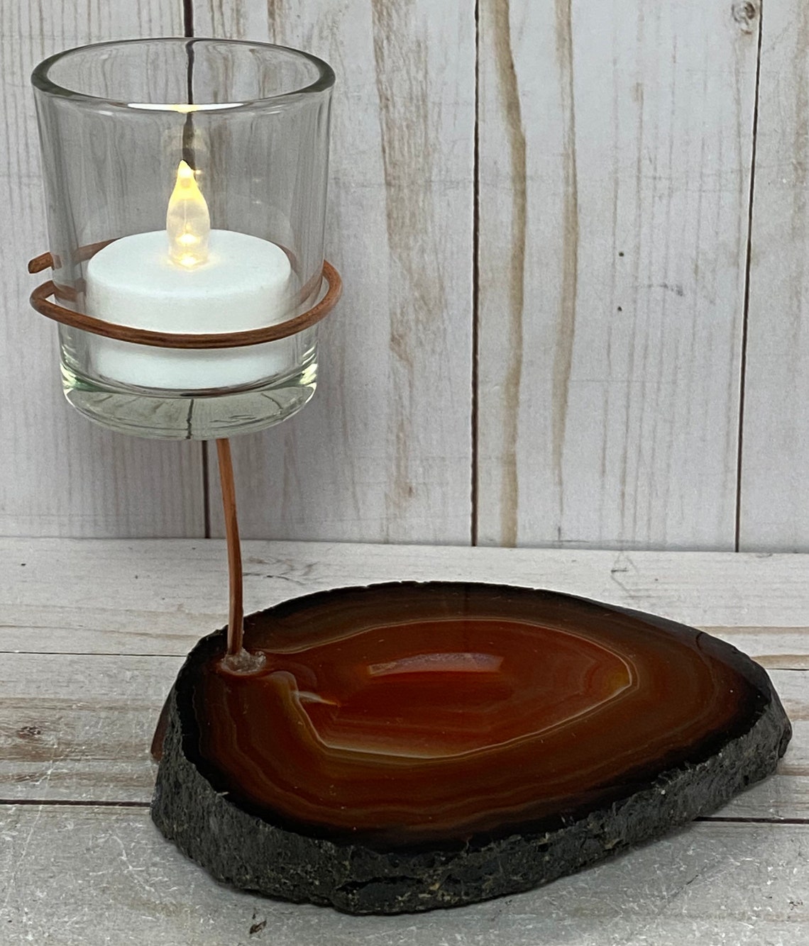 Rock candle holder Agate slab tea light votive rock tea Etsy