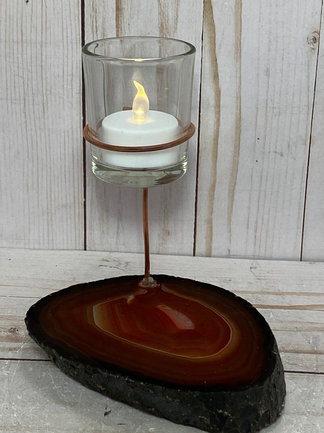Rock candle holder Agate slab tea light votive rock tea Etsy