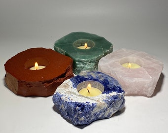 Gemstone Tea Light Holder | Natural Stone Candle Centerpiece