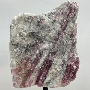 Pink tourmaline on a metal stand | raw pink crystal, pink stone, heart chakra, great addition to a collection, rock lover gift