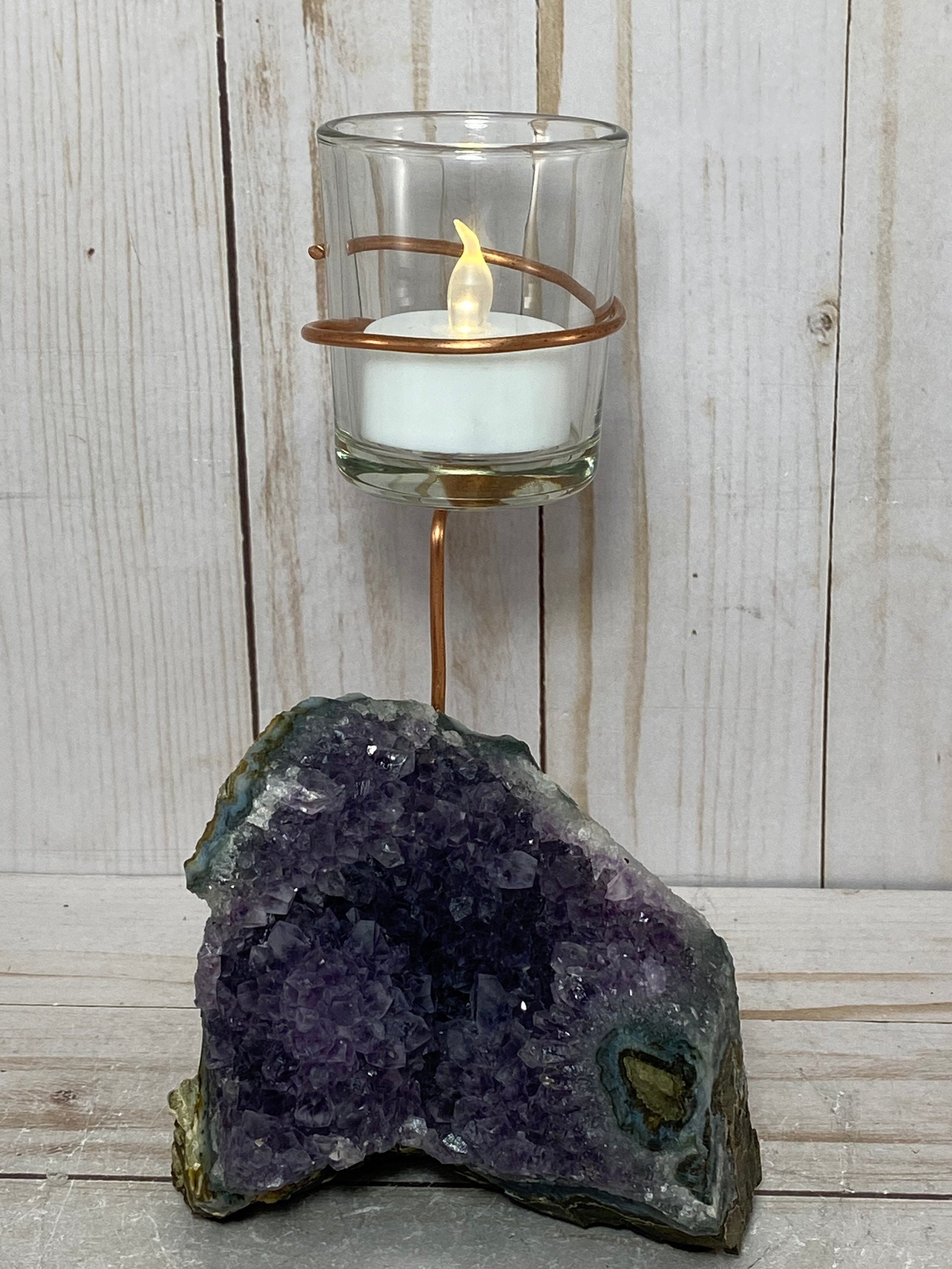 Rock votive candle holder Amethyst crystal tealight rock Etsy