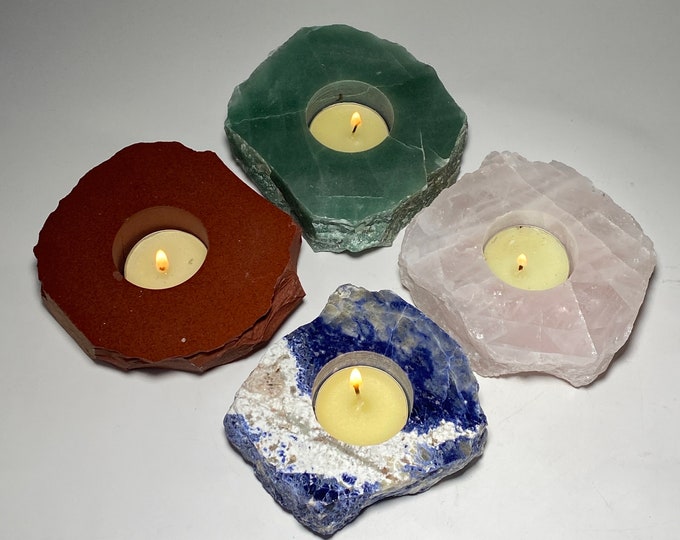 Crystal tea light candle holder | quartz crystal candle holder, colorful crystal tea light holder, rock or candle lover, gemstone candle