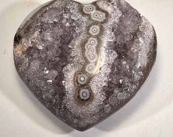 Amethyst Heart Carving | Polished Purple Crystal from Uruguay with stalactite eyes