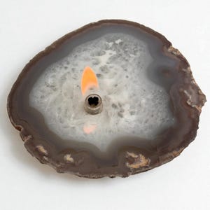 Agate Geode Candle | Brazil agate geode slice | rock oil lamp, agate oil candle, rock lover or candle lover gift, stone oil lamp