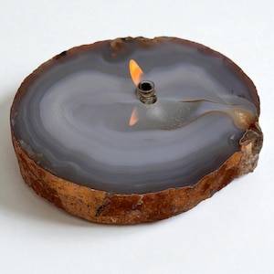 Thick Agate Geode Candle | Brazil agate geode slab| rock oil lamp, agate oil candle, rock lover or candle lover gift, stone oil lamp