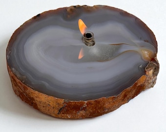 Thick Agate Geode Candle | Brazil Agate Slab, Rock Oil Lamp