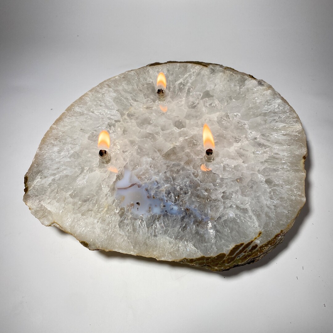 Rock Oil Candle Large Agate Slab One of a Kind Table Centerpiece