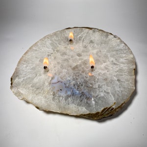 Rock Oil Candle - Large agate slab | one of a kind table centerpiece, family heirloom, gift for rock or candle lover, rock oil lamp candle