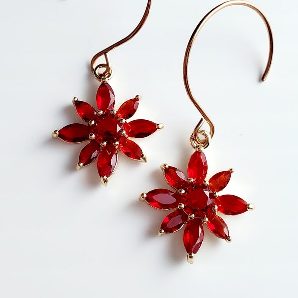 Red Crystal Poinsettia Earrings