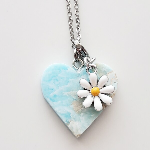 Caribbean Calcite Necklace, Gemstone Heart Necklace,  Ocean Breeze Jewelry