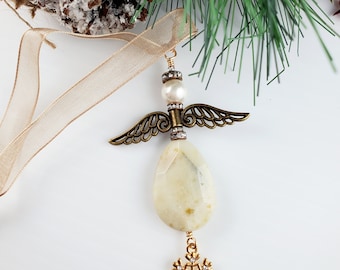 Yellow Agate Angel Ornament