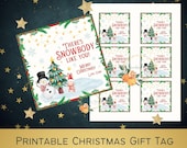 Snowman Christmas Gift Tag, Printable Teacher Tag (PDF & JPG)