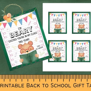 I&#39;m BEARY Excited You&#39;re in MY CLASS Gift Tag, Teacher Gift Tag, Student Gift Tag, Back to School Gift Tag, Welcome Back Gift Tag