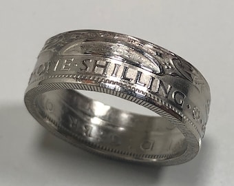 UK One Shilling Coin Ring – Handmade British Coin Jewelry – Scotland England Thistle Clover – Custom Vintage Gift for Him Her – King Ring