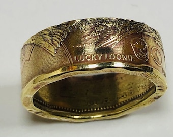 Lucky Loonie Ring – 2016 Canada Dollar | Handmade Canadian Coin Jewelry | Custom Ring Gift for Him or Her | Maple Leaf Heritage Band