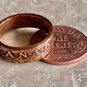 Kanada Penny Münze Ring - Maple Leaf One Cent - Handgemachter kanadischer Schmuck - Vintage Kupferring - Geschenk für Freund - Individuelle Andenken