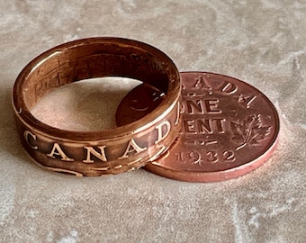Canada Penny Coin Ring – Maple Leaf One Cent – Handmade Canadian Jewelry – Vintage Copper Ring – Gift for Friend – Custom Keepsake