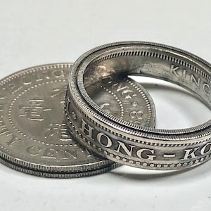 Hong Kong Coin Ring Fifty Cents Chinese Currency Ring Handmade Vintage Jewelry Custom Asian Coin Ring for Collectors and History Enthusiasts