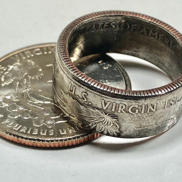 U.S. Virgin Islands Ring USA Parks Coin Ring Quarter Dollar United States of America, President, Jewelry, Liberty, In God We Trust, Custom