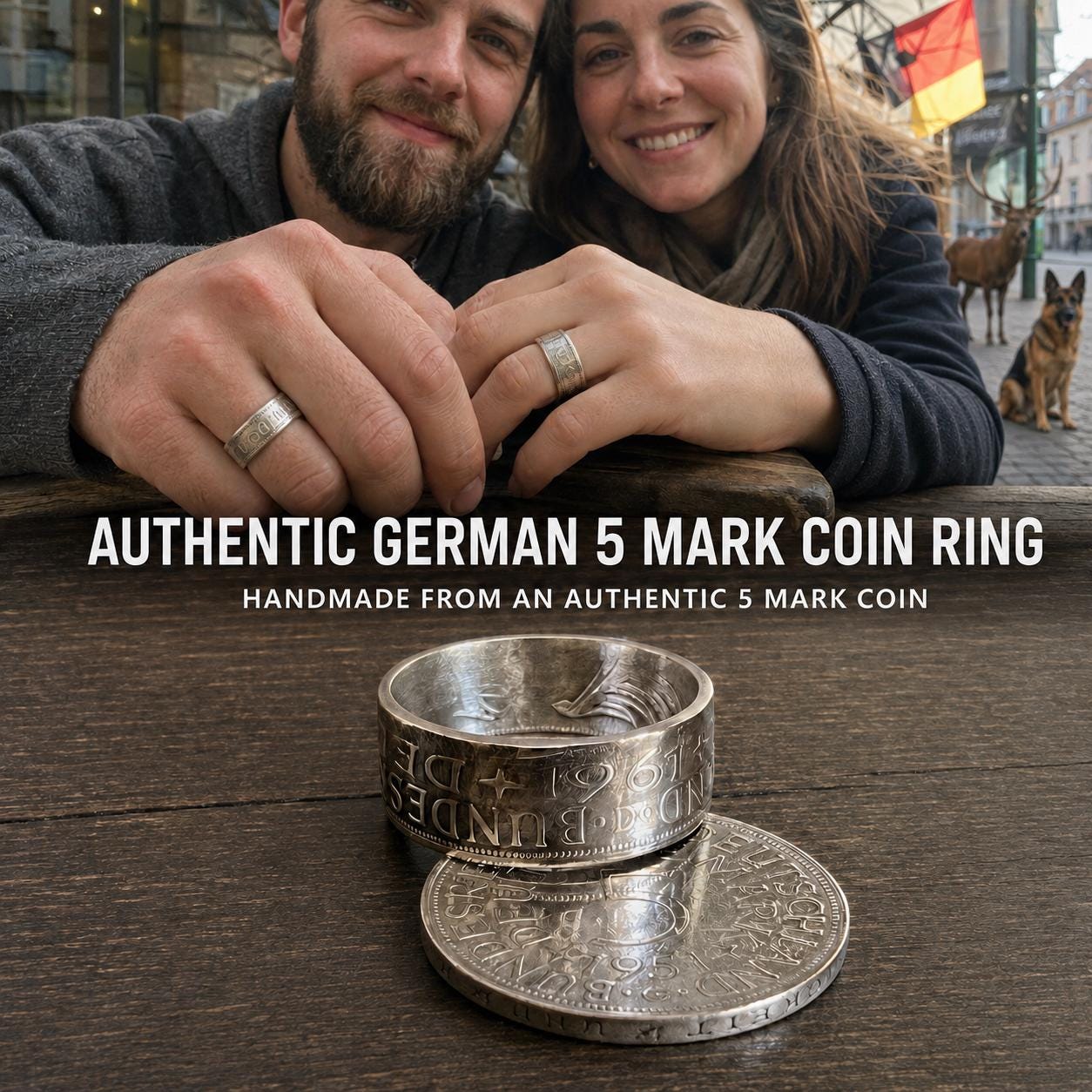 Germany 5 Deutsche Mark Coin Ring Silver Handmade German Coin
