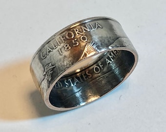 California Ring USA State Coin Ring Quarter Dollar United States of America, President, Jewelry, Liberty, In God We Trust, Custom Handmade