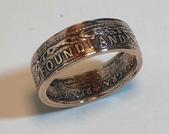 Canada NFLD Coin Ring – Newfoundland Penny Ring – Handmade Custom Canadian Jewelry – Vintage Coin Ring Gift for Him or Her – Unique Charm