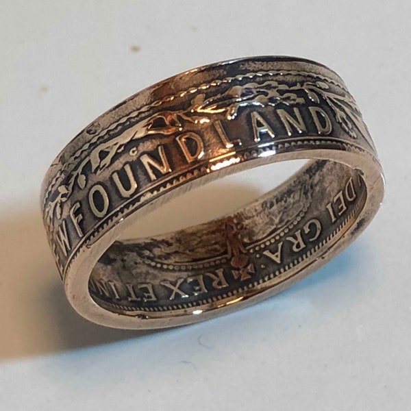 Bague pour pièce de monnaie Canada Terre-Neuve-et-Labrador Penny canadienne Bague faite à la main sur mesure, cadeau pour un ami, cadeau pour lui, collectionneur de pièces de monnaie du monde