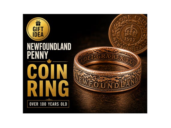 Canada NFLD Coin Ring – Newfoundland Penny Ring – Handmade Custom Canadian Jewelry – Vintage Coin Ring Gift for Him or Her – Unique Charm