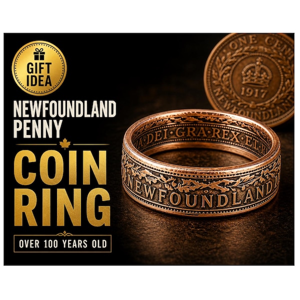 Canada NFLD Coin Ring – Newfoundland Penny Ring – Handmade Custom Canadian Jewelry – Vintage Coin Ring Gift for Him or Her – Unique Charm