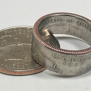Michigan Ring USA State Coin Ring Quarter Dollar United States of America, President, Jewelry, Liberty, In God We Trust, Custom Handmade