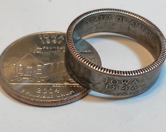 Iowa Ring USA State Coin Ring Quarter Dollar United States of America, President, Jewelry, Liberty, In God We Trust, Custom Handmade