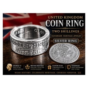 イギリス銀貨の指輪/TWO SHILLINGSリング☆ピアス,チャーム付き Two Shilling Ring - Etsy