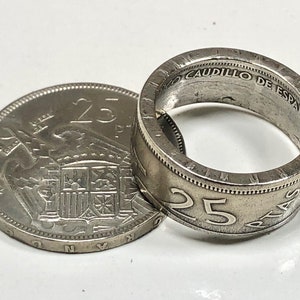 Spain Coin Ring – 25 PTAS Spanish Vintage Ring – Handmade Coin Jewelry – Collector Gift Charm – Custom Ring Spain Collectible