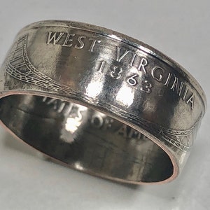 West Virginia State Quarter Coin Ring Quarter Dollar United States of America, President, Jewelry, Liberty, In God We Trust, Custom Handmade