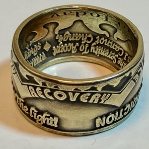 Addiction Recovery Coin Ring – Serenity Prayer Sober Jewelry | Handmade Sobriety Gift | Recovery Ring for Him or Her | AA NA Support