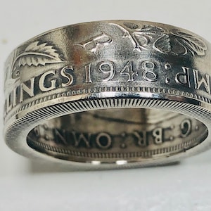 Anillo con moneda del Reino Unido / Anillo de 2 chelines del rey Jorge VI / Joyería con cardo de Escocia e Inglaterra / Regalo de moneda vintage para él o ella / Hecho a medida