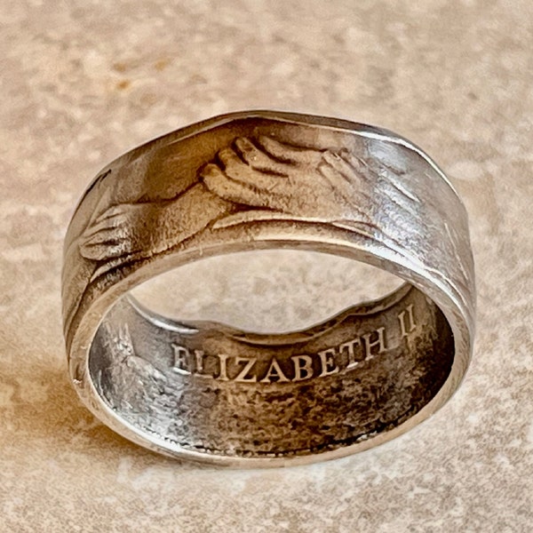 British Coin Ring 1973 Britain Fifty 50 Pence Handmade Personal Jewelry Ring Gift For Friend Coin Gift For Him Her World Coin Collector
