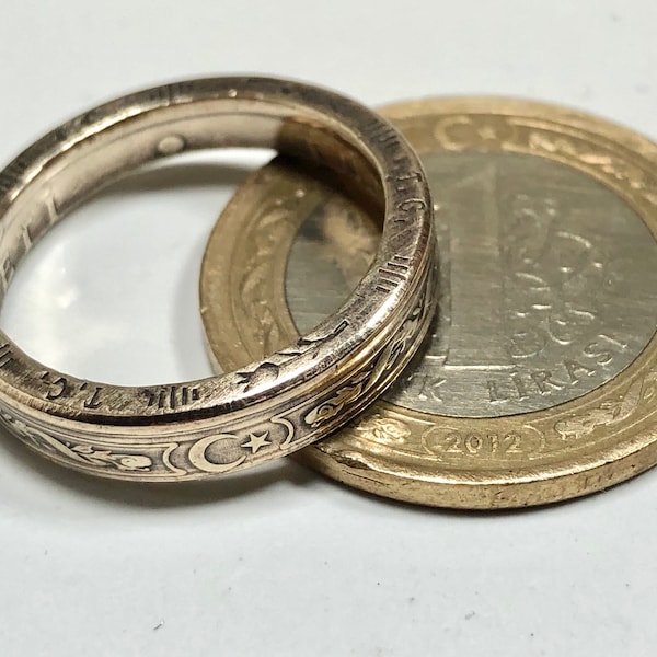 Turkish Coin Ring Republic of Turkey New Lira Handmade Personal Jewelry Ring Gift For Friend Coin Ring Gift For Him Her World Coin Collector